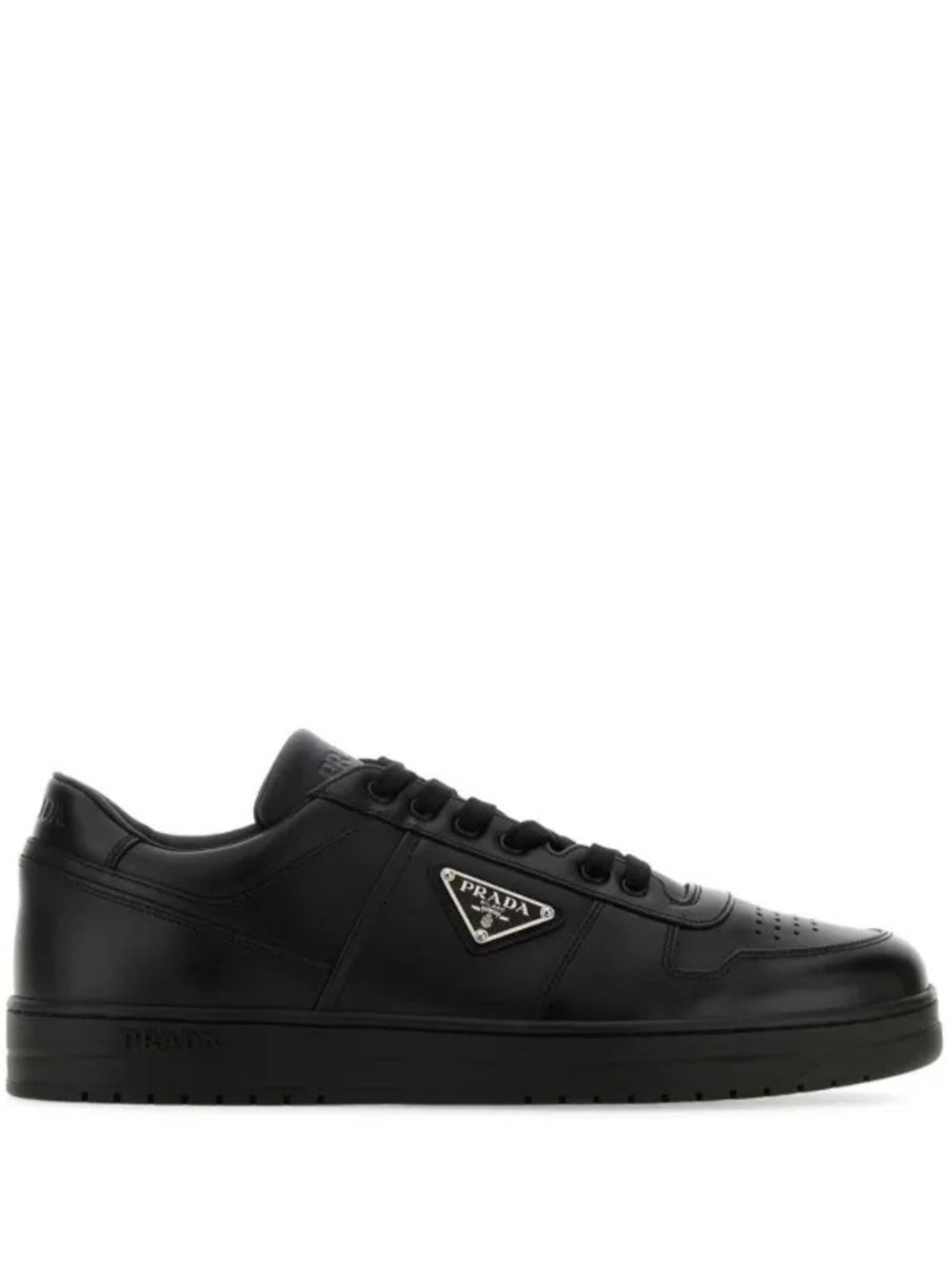 Prada Black Leather Low-Top Downtown Sneaker with Logo Plaque
